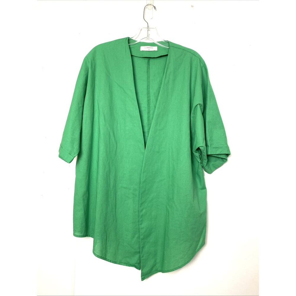 Commense Open Top Cardigan Short Sleeve Womens Oversize Linen Blend Green Size M